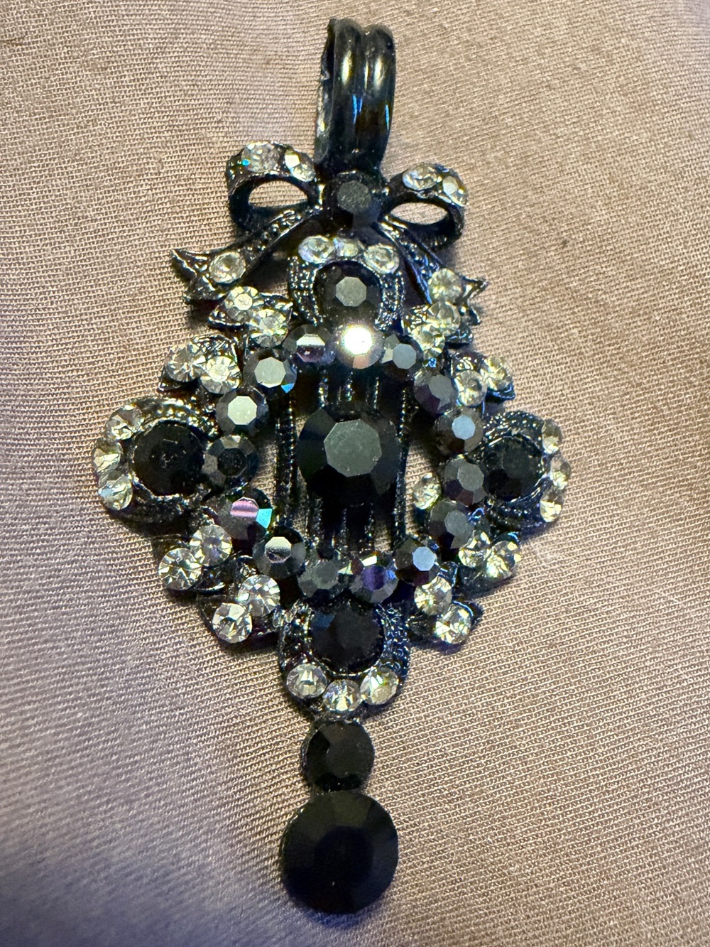 Vintage Rhinestone bow Pendant Victorian style.
